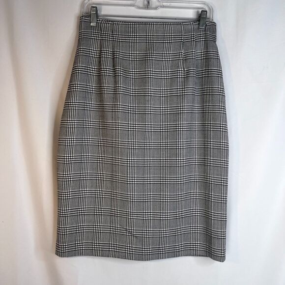 Norton McNaughton VTG Black White Houndstooth Plaid Straight Skirt Size 10 - Picture 7 of 7